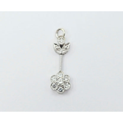14K White Gold Drop Dangle Flower Diamond Charm Pendant