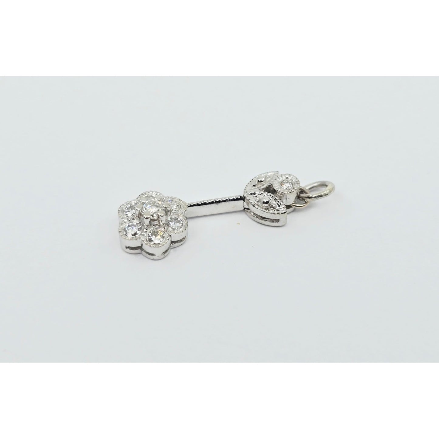 14K White Gold Drop Dangle Flower Diamond Charm Pendant