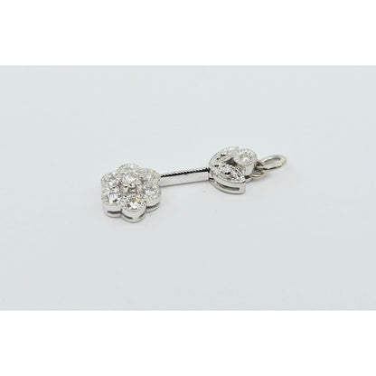 14K White Gold Drop Dangle Flower Diamond Charm Pendant