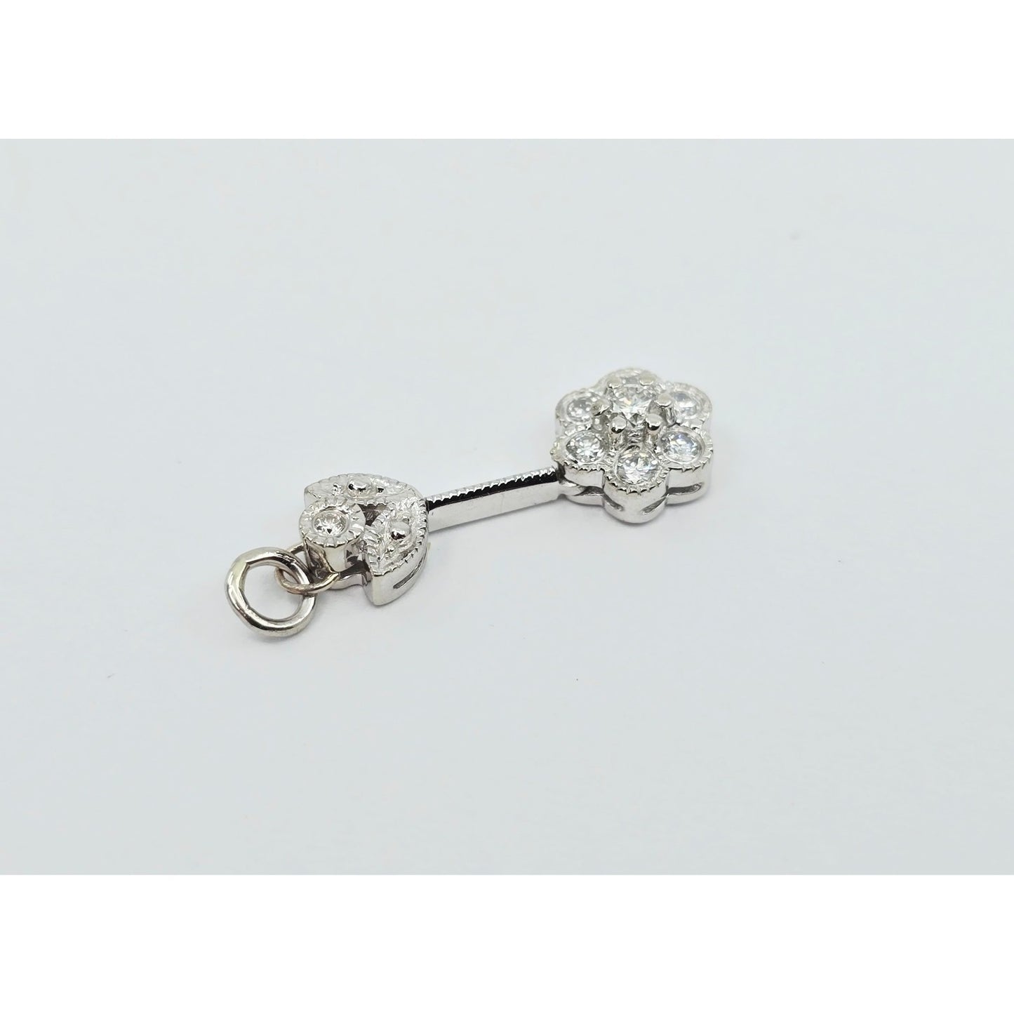 14K White Gold Drop Dangle Flower Diamond Charm Pendant