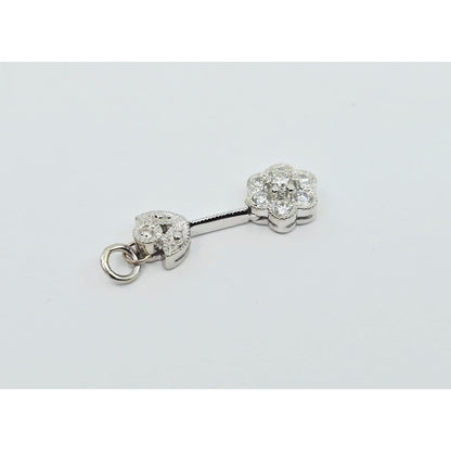14K White Gold Drop Dangle Flower Diamond Charm Pendant