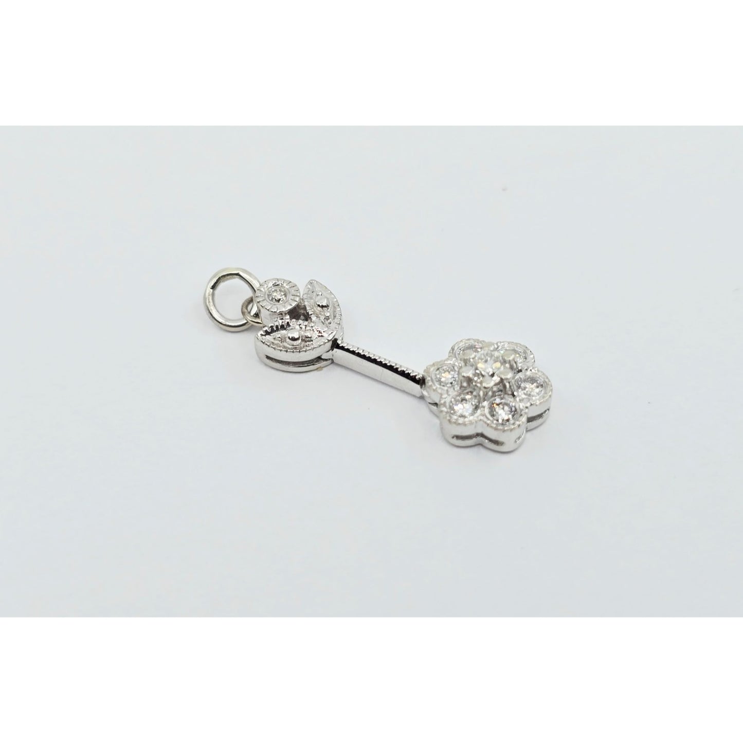 14K White Gold Drop Dangle Flower Diamond Charm Pendant