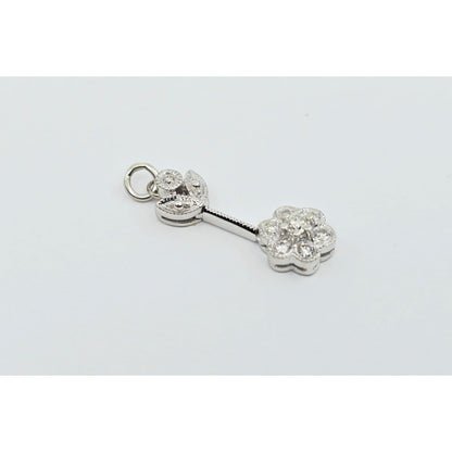 14K White Gold Drop Dangle Flower Diamond Charm Pendant