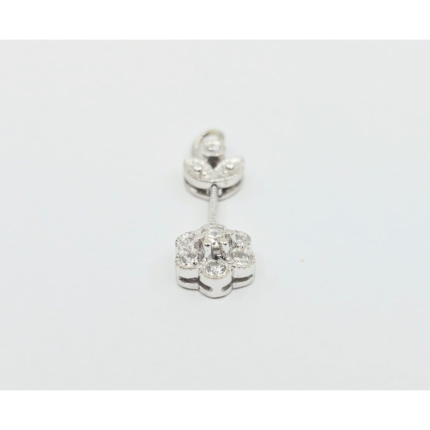 14K White Gold Drop Dangle Flower Diamond Charm Pendant