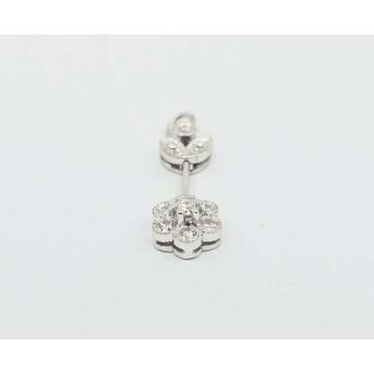 14K White Gold Drop Dangle Flower Diamond Charm Pendant