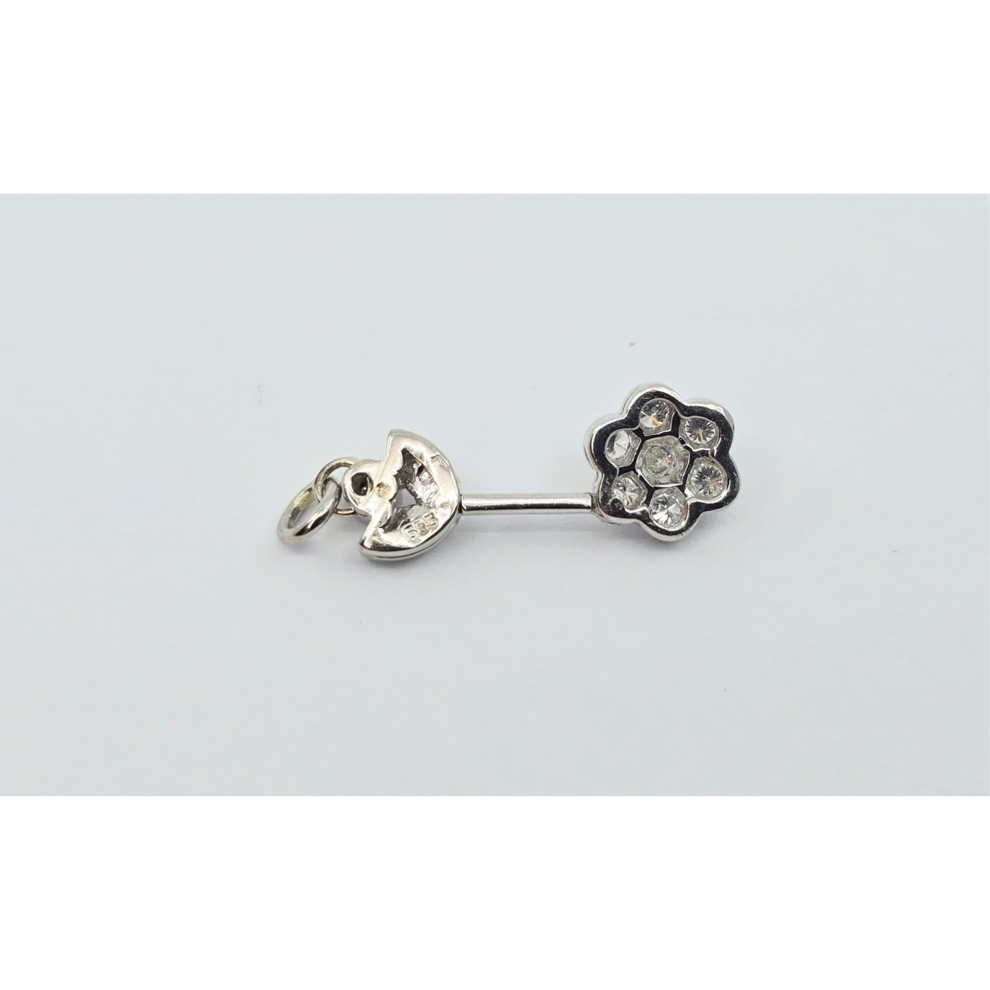 14K White Gold Drop Dangle Flower Diamond Charm Pendant