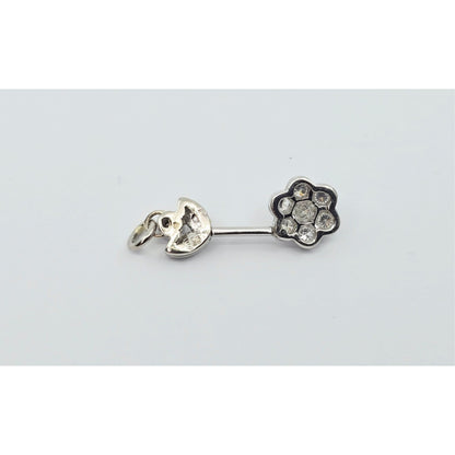 14K White Gold Drop Dangle Flower Diamond Charm Pendant