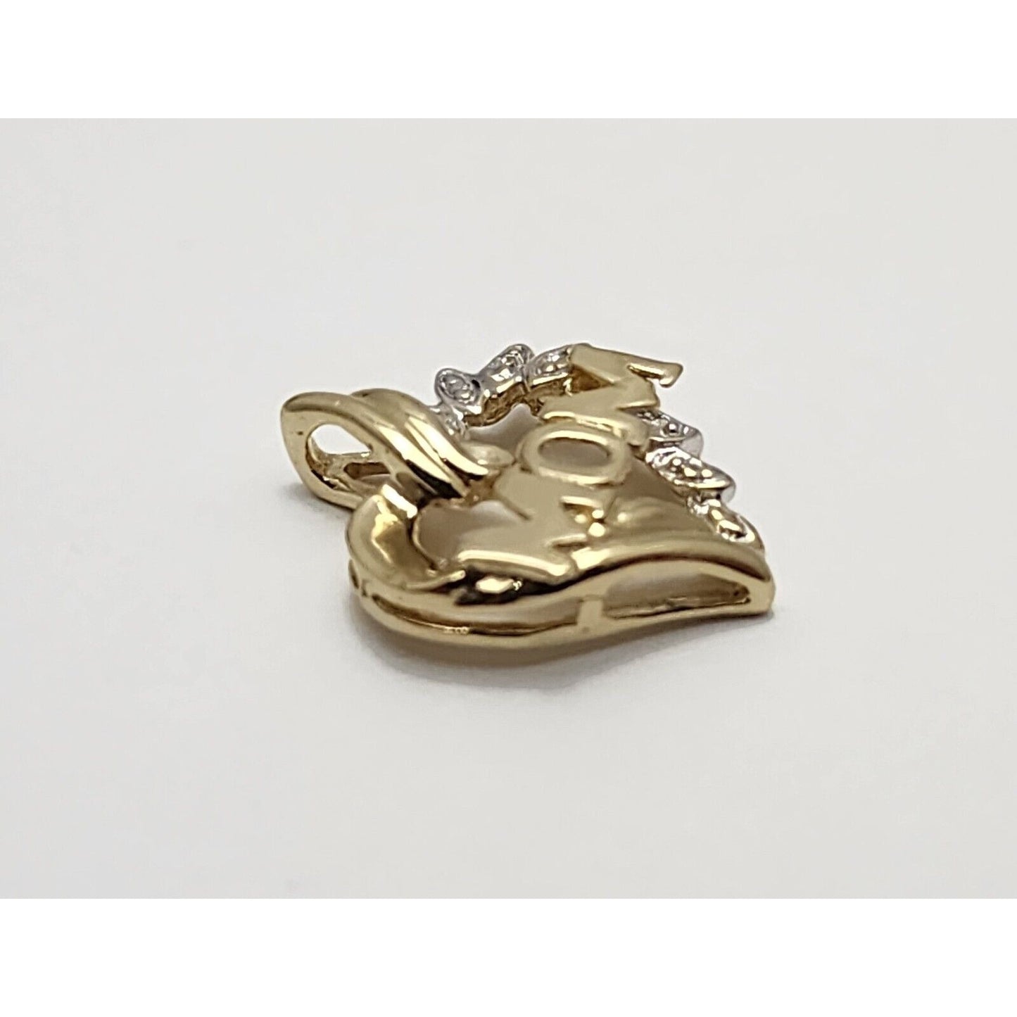 10K Two Tone Gold Diamond Heart Initial "Mom" Charm Pendant