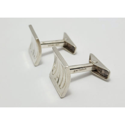 Vintage Rare Allan Adler Sterling Silver Square Modernist Cufflinks with Monogram