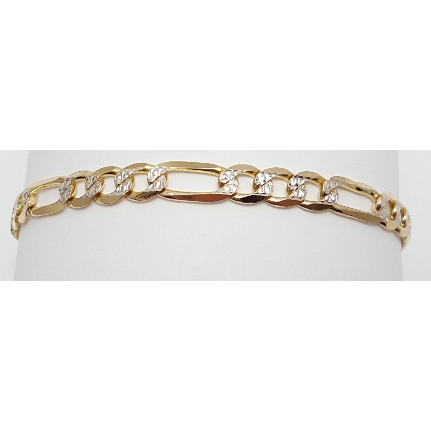 14K Solid Multi Tone Gold Diamond Cut Figaro Link Bracelet