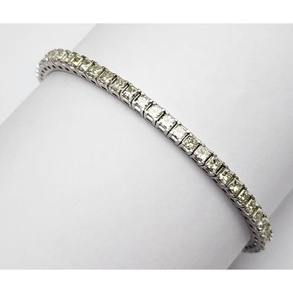 14K Solid White Gold Designer Princess Cut Diamond Tennis Link Bracelet