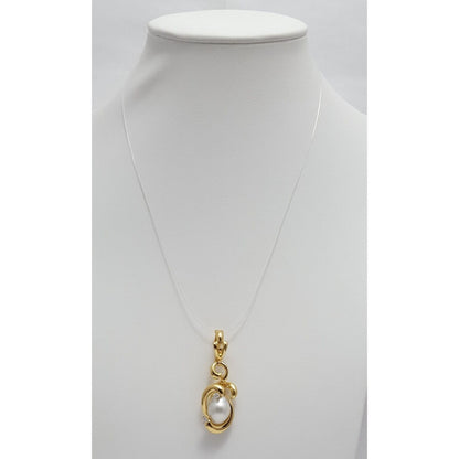 18K Solid Yellow Gold Designer Pearl & Diamond Drop Dangle Charm Pendant