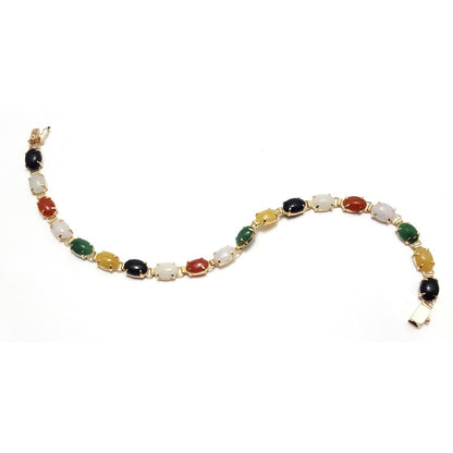 14K Solid Yellow Gold Multi Color Gemstone Tennis Bracelet