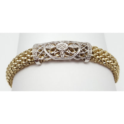 14K Multi Tone Gold Mesh Diamond Link Bracelet