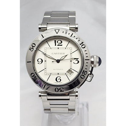 Cartier Pasha Seatimer Watch Ref. 2790 Automatic Stainless 40mm White Dial Watch