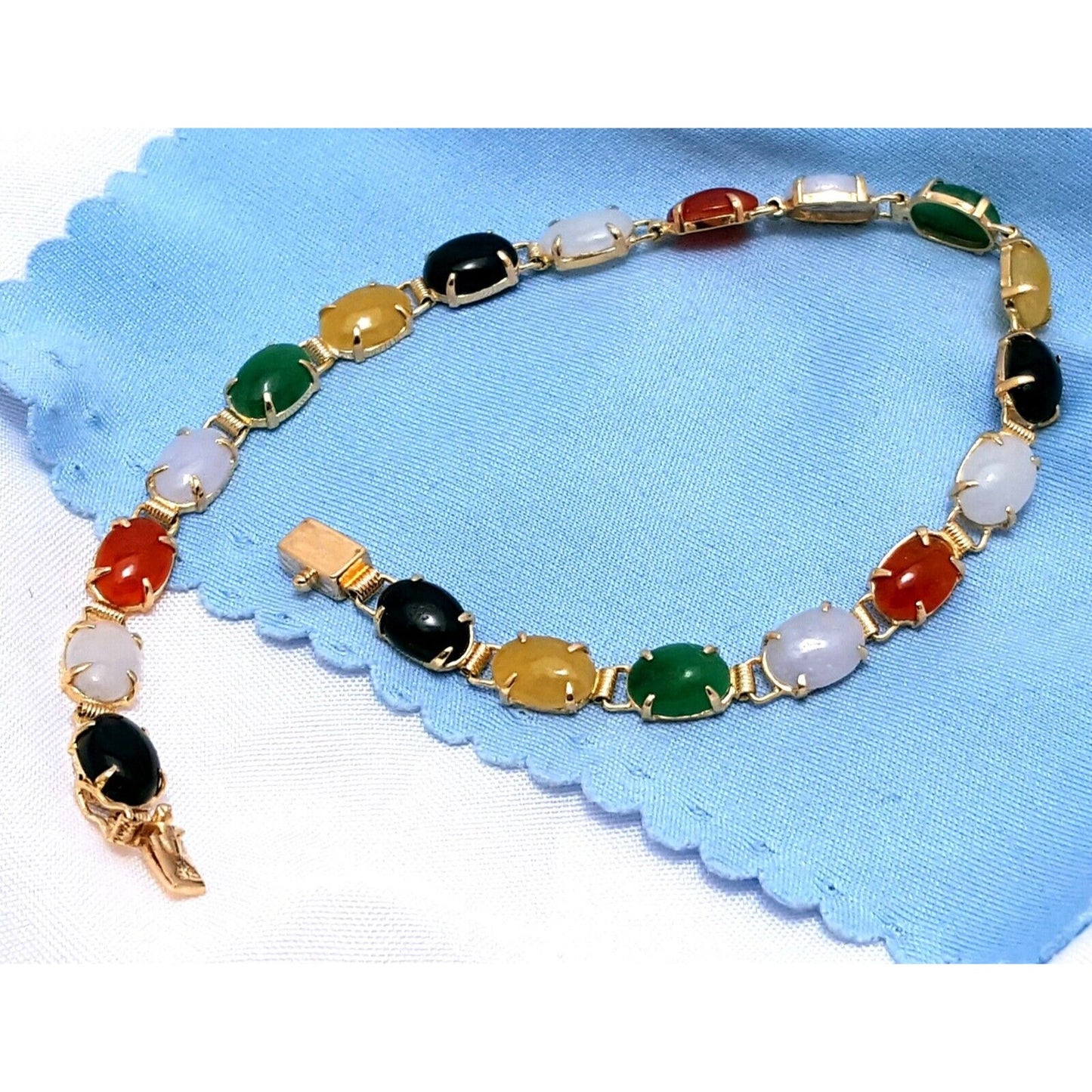 14K Solid Yellow Gold Multi Color Gemstone Tennis Bracelet