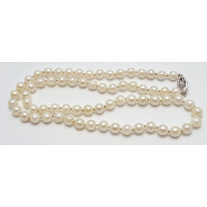 14K White Gold Pearl Choker Bead Ball Necklace