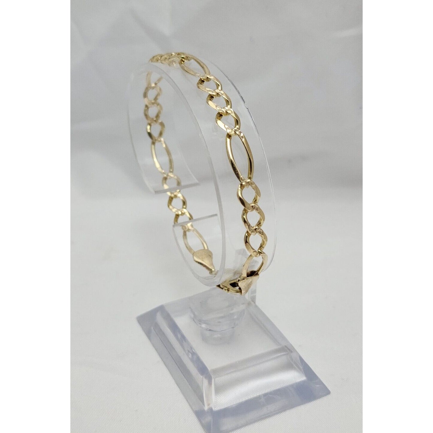 14K Solid Yellow Gold Diamond Cut Figaro Link Bracelet