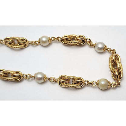 18K Yellow Gold Pearl Link Chain Necklace