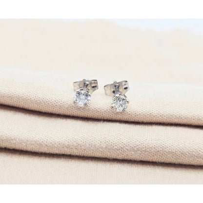 14K White Gold Round Cut Diamond Stud Earrings