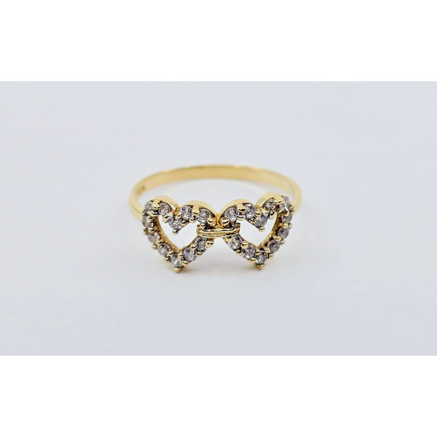 10K Yellow Gold Double Heart CZ Ring