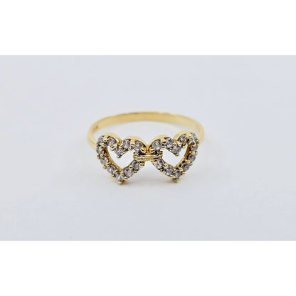 10K Yellow Gold Double Heart CZ Ring