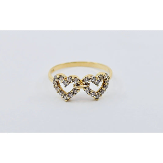 10K Yellow Gold Double Heart CZ Ring
