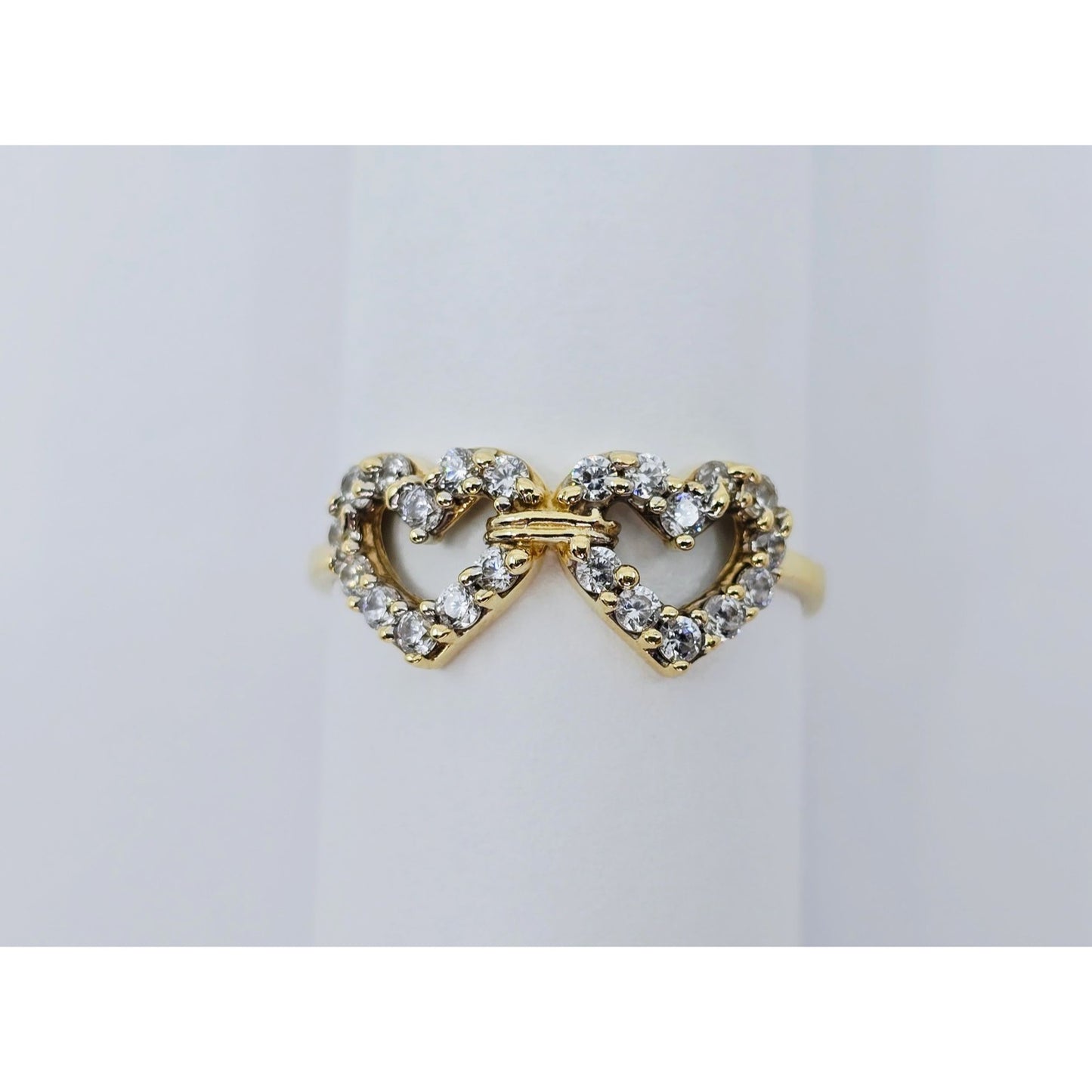 10K Yellow Gold Double Heart CZ Ring