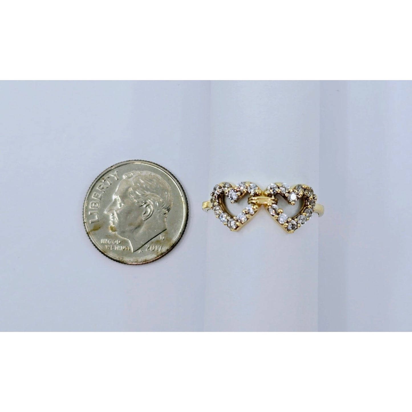 10K Yellow Gold Double Heart CZ Ring