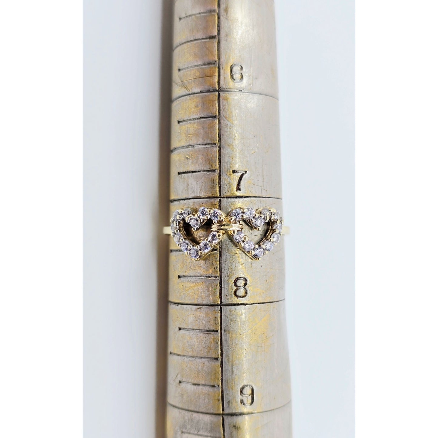 10K Yellow Gold Double Heart CZ Ring
