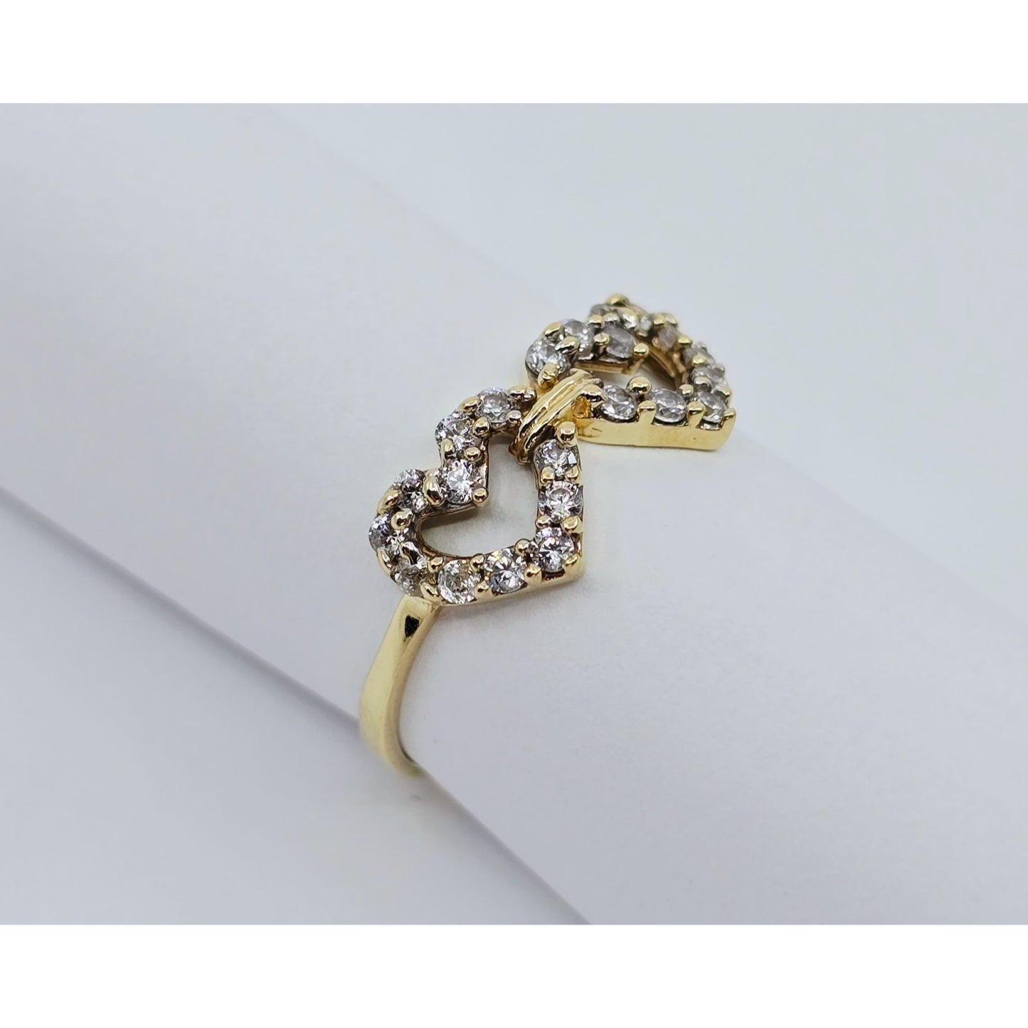 10K Yellow Gold Double Heart CZ Ring