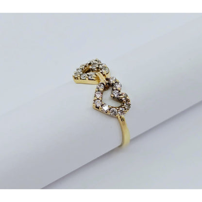 10K Yellow Gold Double Heart CZ Ring