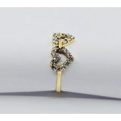 10K Yellow Gold Double Heart CZ Ring