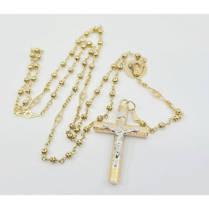 14K Yellow Gold Religious Rosary Cross Link Chain Necklace