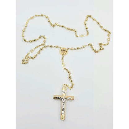 14K Yellow Gold Religious Rosary Cross Link Chain Necklace