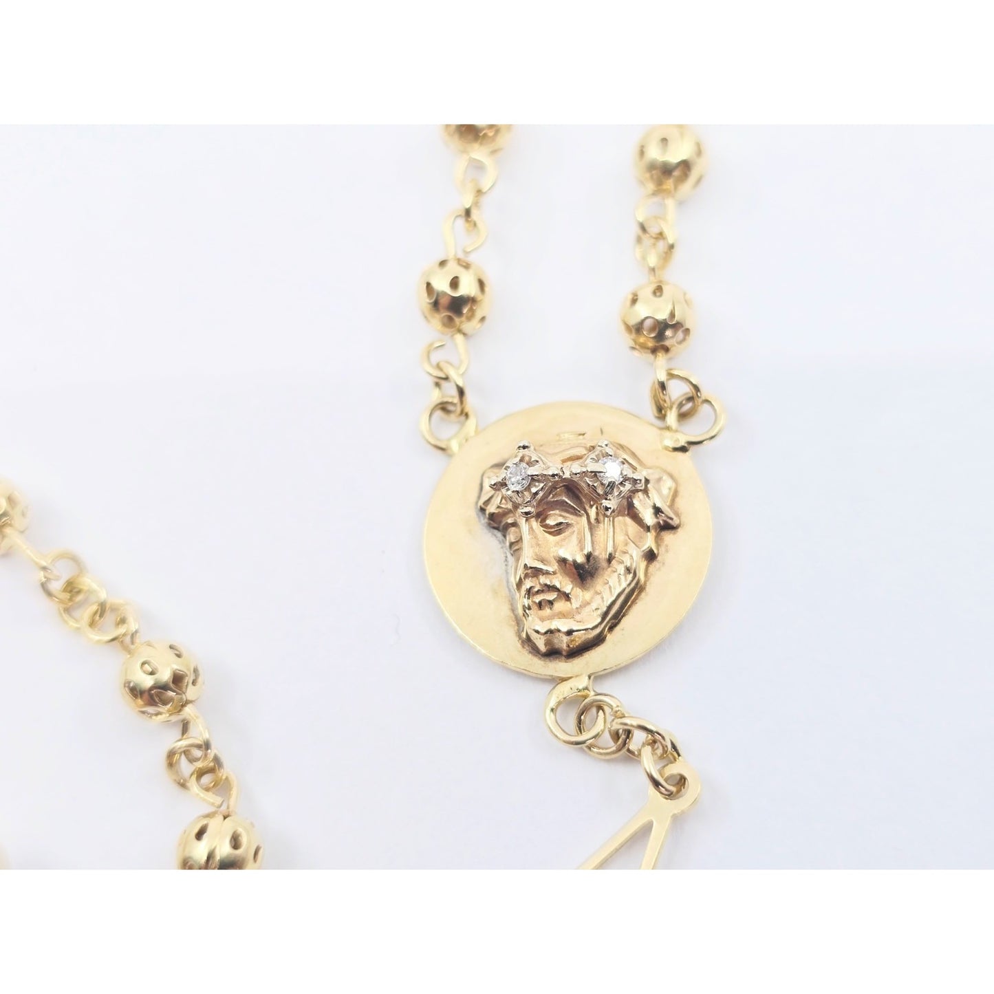 14K Yellow Gold Religious Rosary Cross Link Chain Necklace
