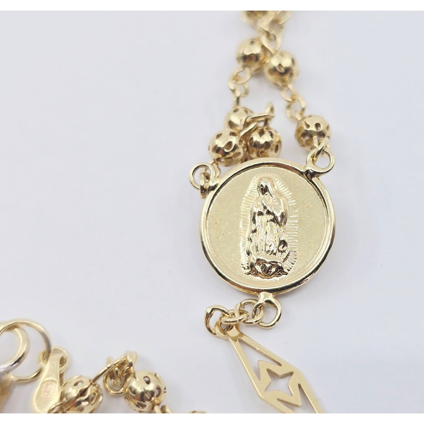 14K Yellow Gold Religious Rosary Cross Link Chain Necklace