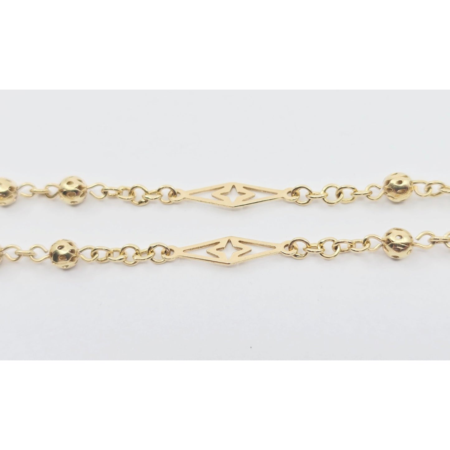 14K Yellow Gold Religious Rosary Cross Link Chain Necklace