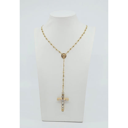 14K Yellow Gold Religious Rosary Cross Link Chain Necklace