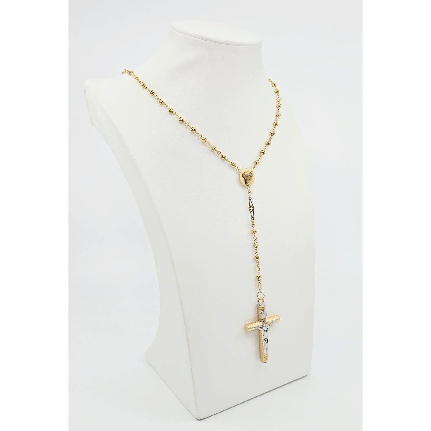 14K Yellow Gold Religious Rosary Cross Link Chain Necklace