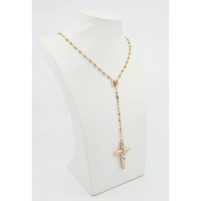 14K Yellow Gold Religious Rosary Cross Link Chain Necklace