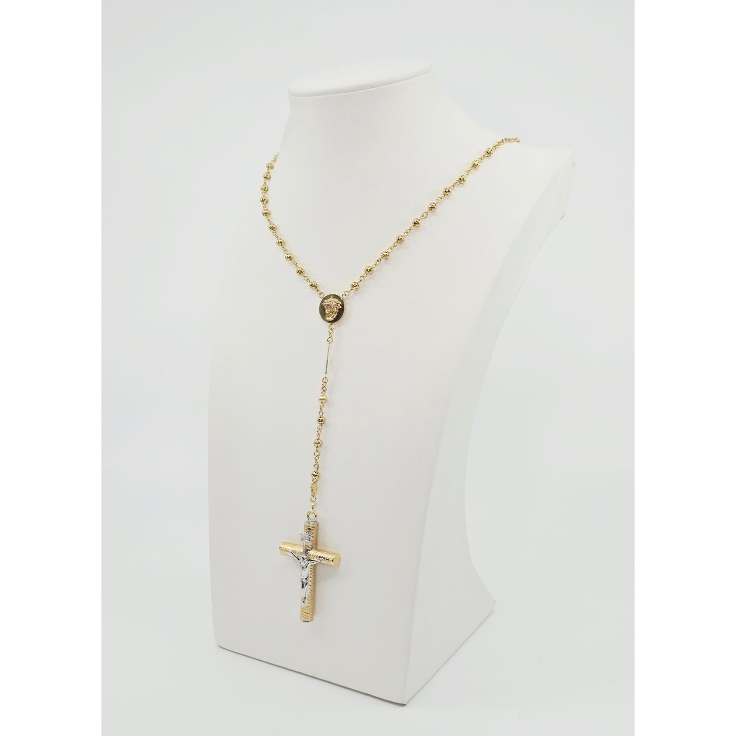 14K Yellow Gold Religious Rosary Cross Link Chain Necklace
