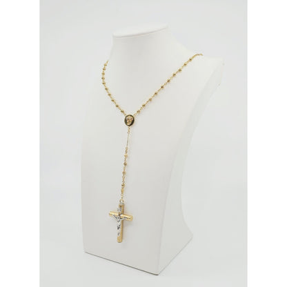 14K Yellow Gold Religious Rosary Cross Link Chain Necklace