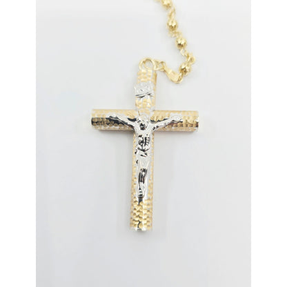 14K Yellow Gold Religious Rosary Cross Link Chain Necklace