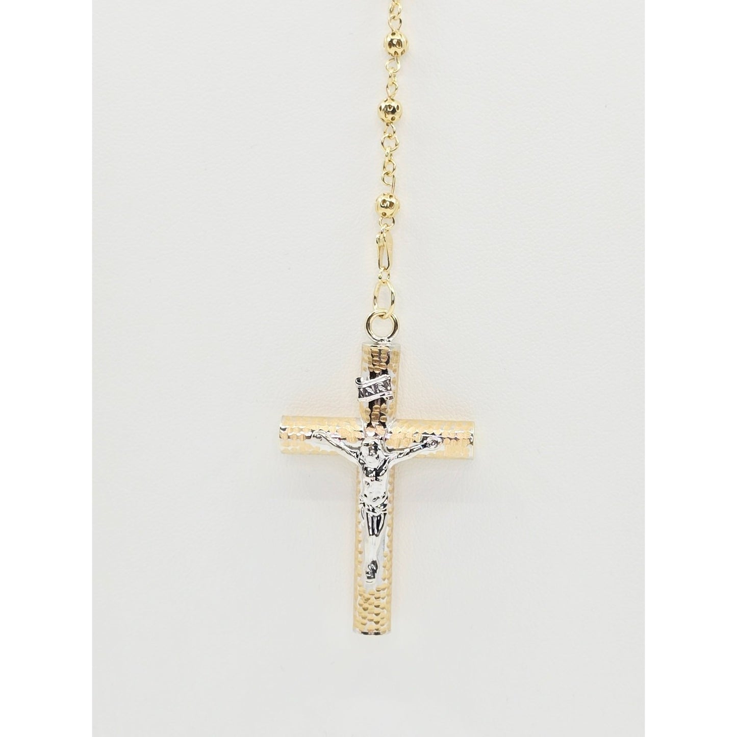 14K Yellow Gold Religious Rosary Cross Link Chain Necklace