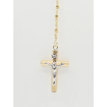 14K Yellow Gold Religious Rosary Cross Link Chain Necklace