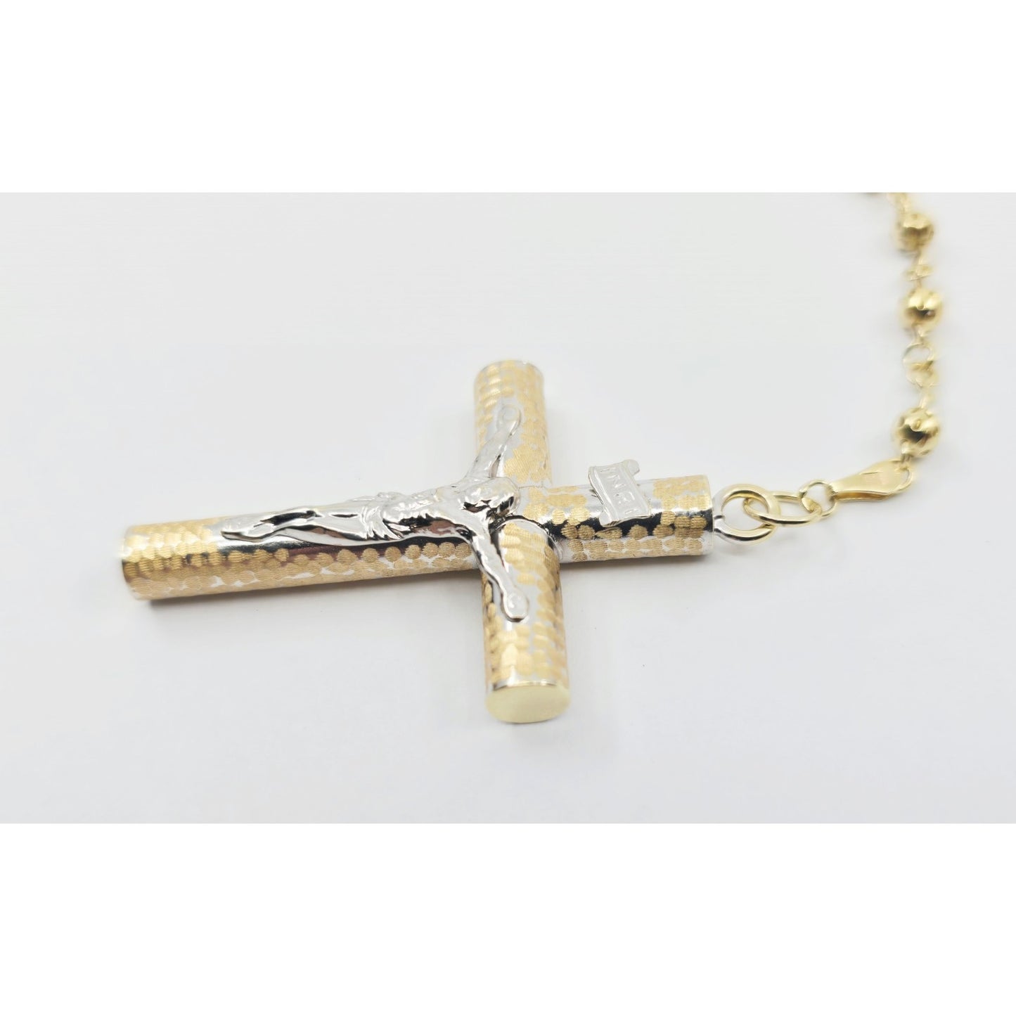 14K Yellow Gold Religious Rosary Cross Link Chain Necklace