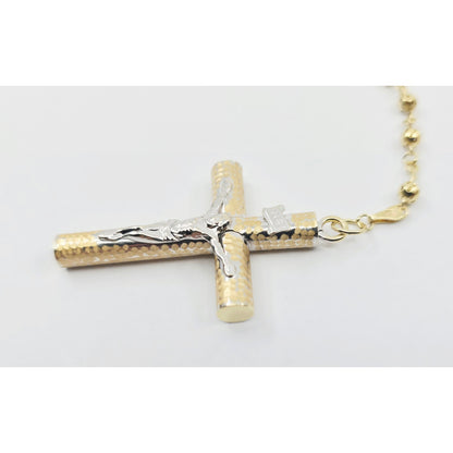 14K Yellow Gold Religious Rosary Cross Link Chain Necklace