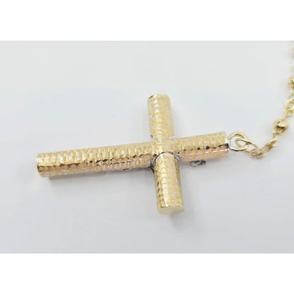 14K Yellow Gold Religious Rosary Cross Link Chain Necklace