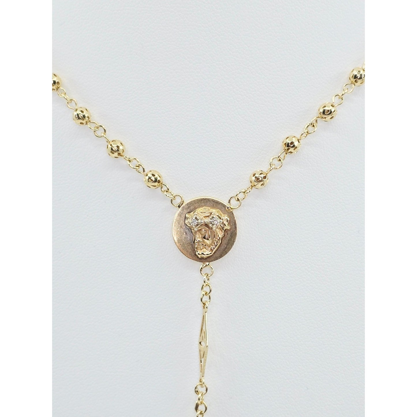 14K Yellow Gold Religious Rosary Cross Link Chain Necklace